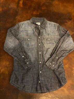 PD&C Men's Denim Cowboy Shirt Long Sleeve Pearl Snap Cotton Size L